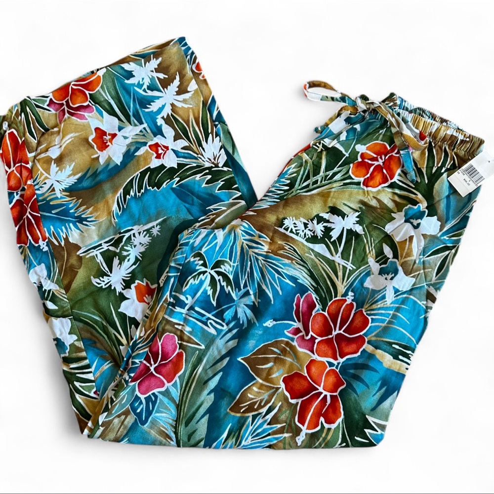 NWT Vtg Jantzen ‘90s Hibiscus Tropical Print Wide Leg Pants Women’s Small Summer